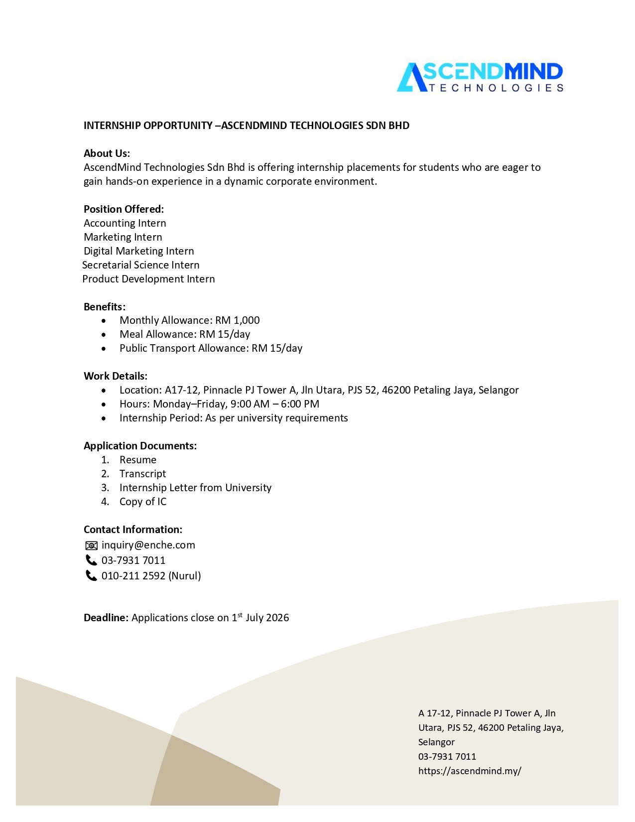 Internship Opportunity Poster Ascendmind Technologies Sdn Bhd page 0001